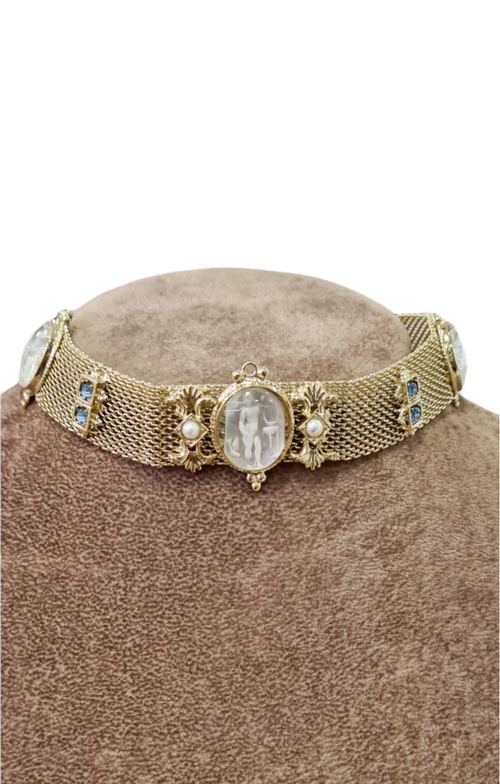 VINTAGE BIJOUX - Choker con 3 inserti in madreperla bianca