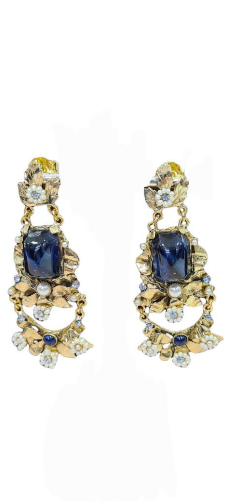 VINTAGE BIJOUX - Orecchini pendenti con pietra dura blu