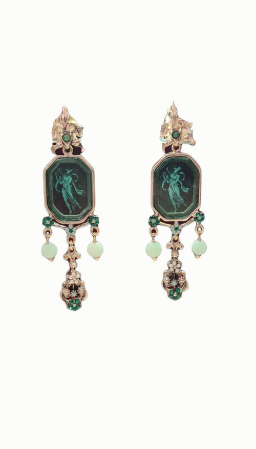 VINTAGE BIJOUX - Orecchini pendenti con vetro verde