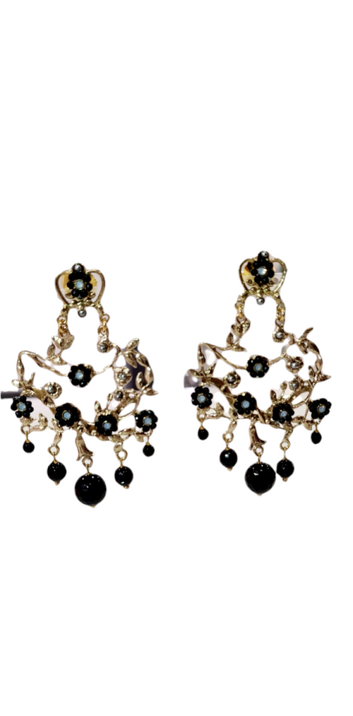 VINTAGE BIJOUX ITALY - Orecchini pendente con pietre nere