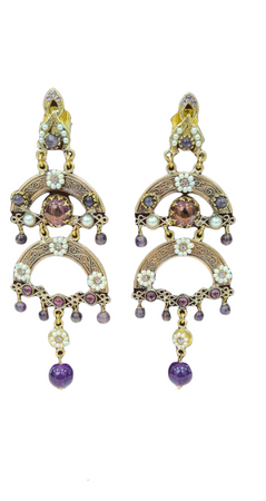 VINTAGE BIJOUX - Orecchino pendente con perline e pietre dure viola