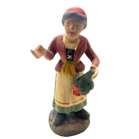 Donna con frutta statuetta assortita in terracotta artigianale per presepe napoletano da h 7 cm