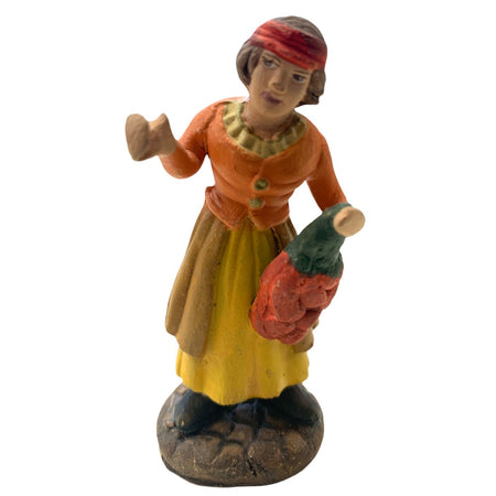 Donna con frutta statuetta assortita in terracotta artigianale per presepe napoletano da h 7 cm