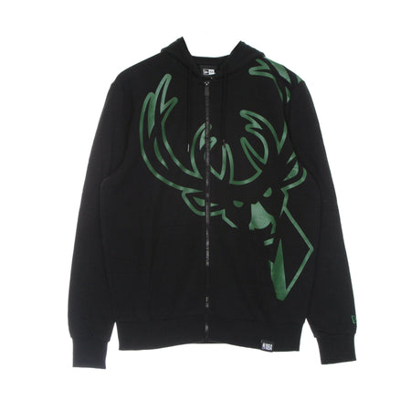 NEW ERA Felpa Leggera Cappuccio Zip Uomo Nba Enlarged Logo Full Zip Hoodie Milbuc Black/original Team Colors da uomo