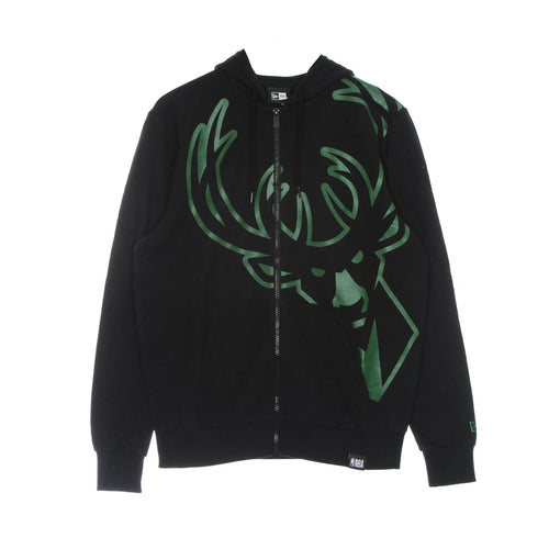 NEW ERA Felpa Leggera Cappuccio Zip Uomo Nba Enlarged Logo Full Zip Hoodie Milbuc Black/original Team Colors da uomo