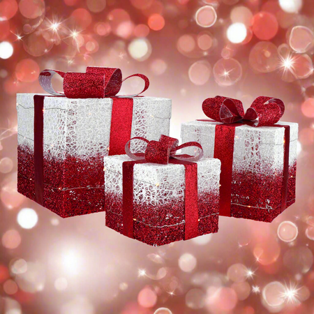 Pacchi regalo natalizi con LED luminosi colore bianco e rosso decorazione natalizia set da 3