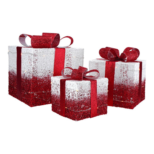 Pacchi regalo natalizi con LED luminosi colore bianco e rosso decorazione natalizia set da 3