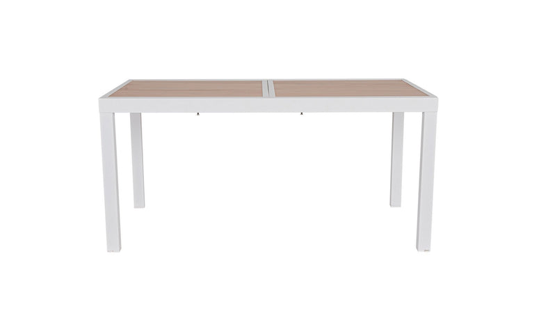 Tavolo "Hilija" struttura in alluminio verniciato a polvere piano effetto legno per arredo casa