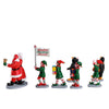 Parata degli elfi di Babbo Natale, personaggi per villaggio di Natale in resina