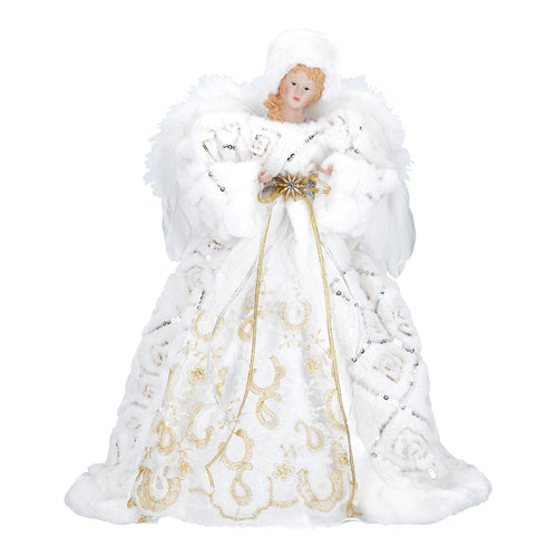 Angelo natalizio decorativo colore bianco e oro statua per presepe h 43 cm