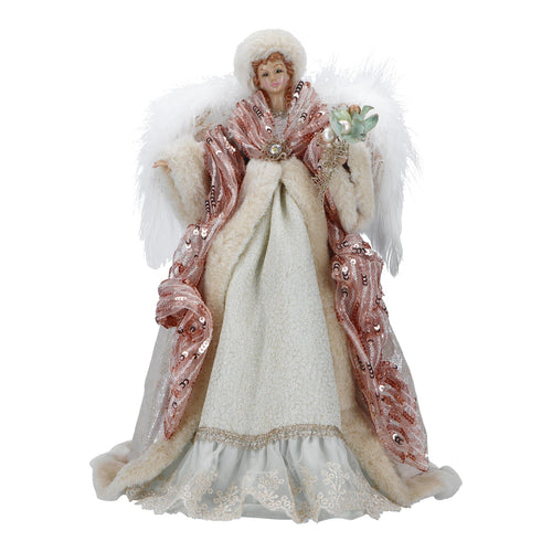 Angelo natalizio decorativo con vestito rosa con Led statua per presepe h 41,5 cm