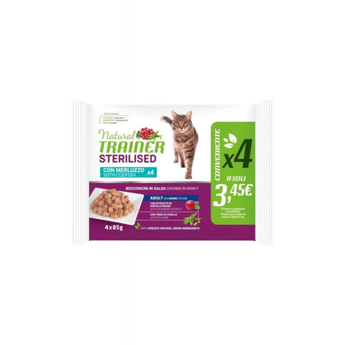 Natural Trainer Sterilised Flowpack umido Gatti Adult merluzzo