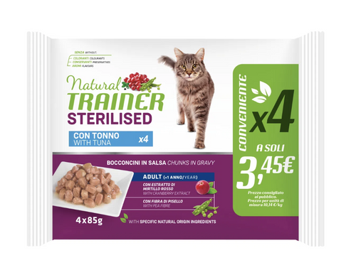 Natural Trainer Sterilised Flowpack umido Gatti Adult tonno