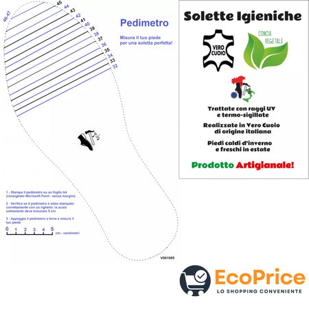 EcoPrice® Soletta In Cuoio Naturale Ecologica - Misure da 36 a 47