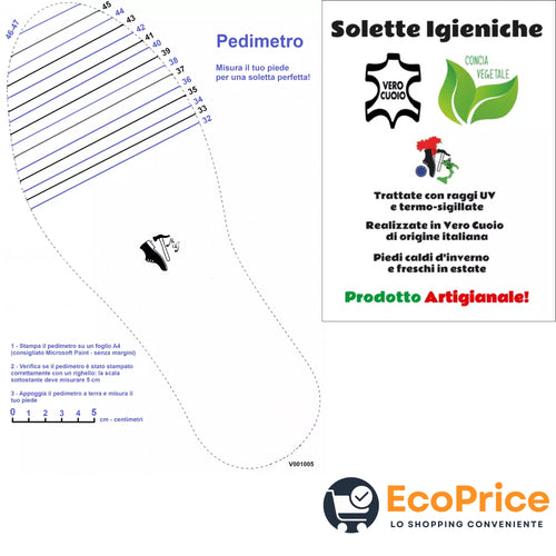 EcoPrice® Soletta In Cuoio Naturale Ecologica - Misure da 36 a 47