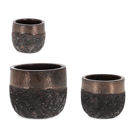 Vasi "Duyen" struttura bassa in terracotta smaltata per esterno set da 3