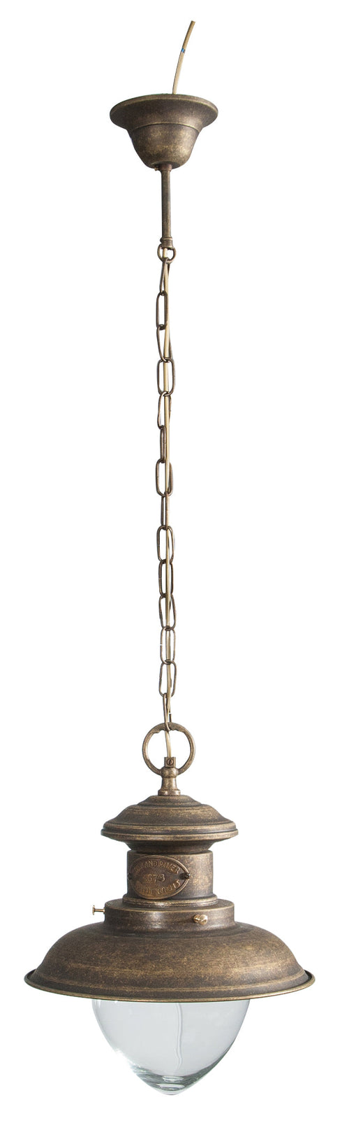 Biscottini Lampadario Biscottini Sospensione Vecchia Marina Ottone Invecchiato Vetro 30x98