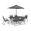 Set tavolo Pompei con sedie e ombrellone, in alluminio verniciato antracite, per esterno