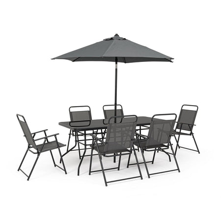 Set tavolo "Pompei" con sedie e ombrellone, in alluminio verniciato antracite, per esterno
