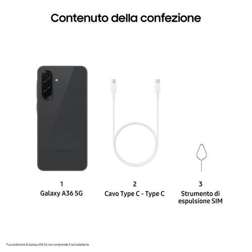 SAMSUNG Galaxy A36 5G Smartphone 6.7 Display Super AMOLED RAM 8 Gb Memoria Interna 256 Gb Fotocamera 50 MP Android colore Nero