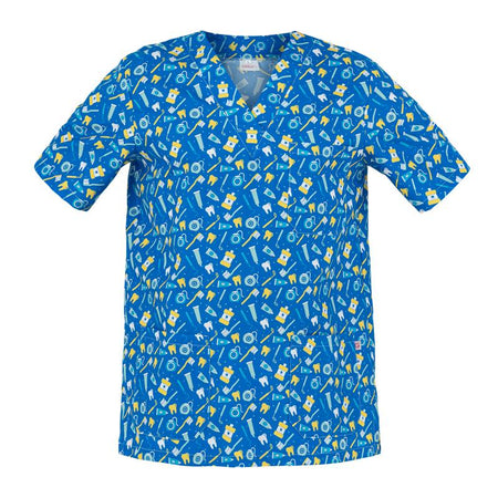 Casacca Piero Fantasia Dentifricio Casacca Collo a V No Stiro Microfibra Superleggera Veterinario Pet Shop Grooming Saloon