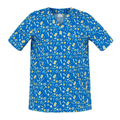 Casacca Piero Fantasia Dentifricio Casacca Collo a V No Stiro Microfibra Superleggera Veterinario Pet Shop Grooming Saloon