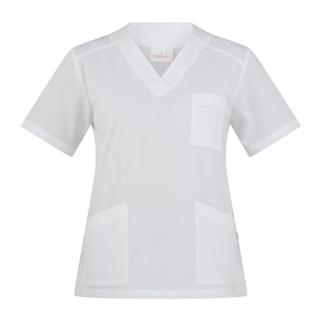 Casacca Sonia Bianco Casacca Donna Infermiera Medicale Collo a V No Stiro Microfibra Superleggera