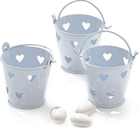 24-X-Secchielli-Bianchi-Con-Cuori-In-Latta-Verniciata-Portaconfetti-Bomboniera