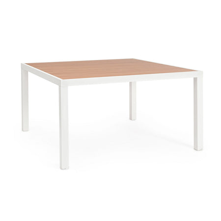 Tavolo "Hilija" struttura in alluminio verniciato a polvere piano effetto legno per arredo casa