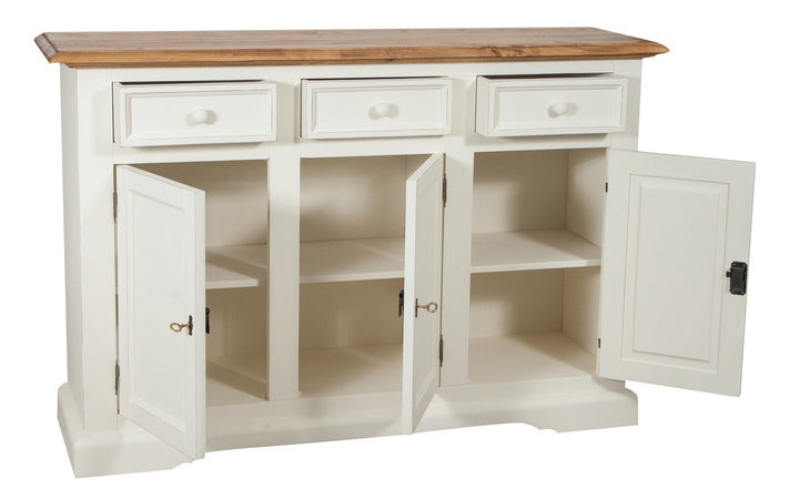 Biscottini Credenza Biscottini Shabby Country Chic Legno Massello Tiglio Bianco Anticato