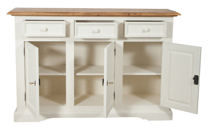 Biscottini Credenza Biscottini Shabby Country Chic Legno Massello Tiglio Bianco Anticato