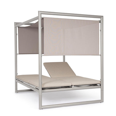 Lettino daybed "Konnor" baldacchino prendisole ad isola per giardino e piscina, reclinabile con tende