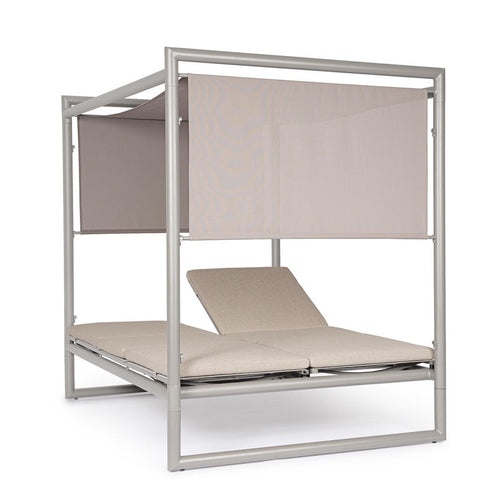 Lettino daybed Konnor baldacchino prendisole ad isola per giardino e piscina, reclinabile con tende