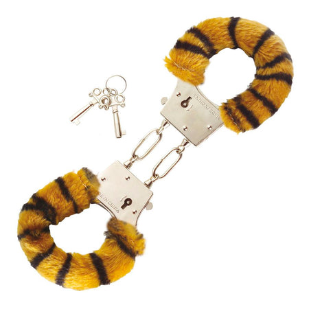 Manette in metallo a sgancio rapido con due chiavi e con pelo tigrato