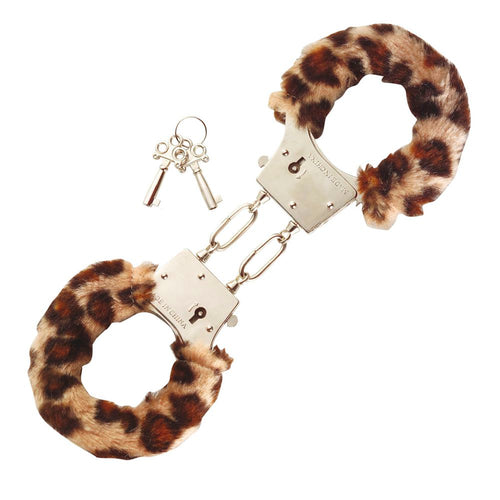 Manette in metallo a sgancio rapido con due chiavi e con pelo leopardato
