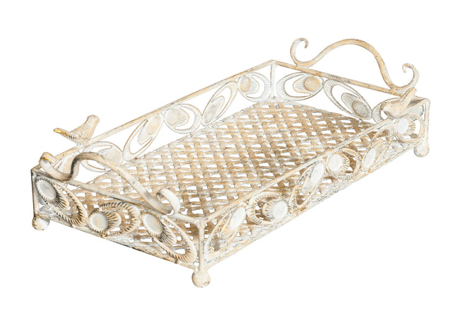 Biscottini Biscottini Set 2 Vassoi Ferro Lavorato Finitura Bianca Anticata 57x26x12