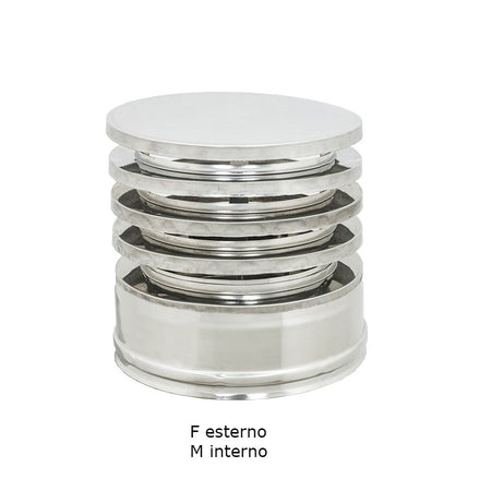 Fumaiolo da 130-180mm tipo Zara di acciaio inox AISI 304 base tonda doppia parete