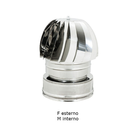 Fumaiolo da 200-250mm radiante tipo eolico inox AISI 304 base tonda doppia parete