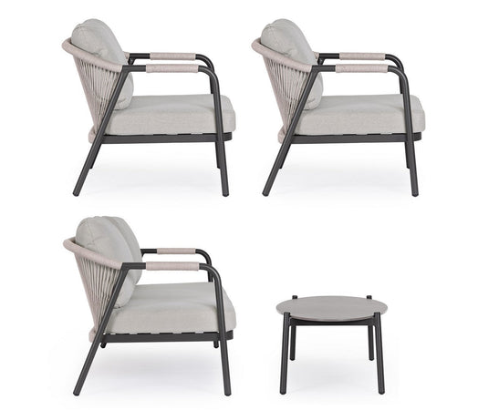 Salotto con poltrone e tavolino "Miravet" struttura in alluminio per veranda e giardino