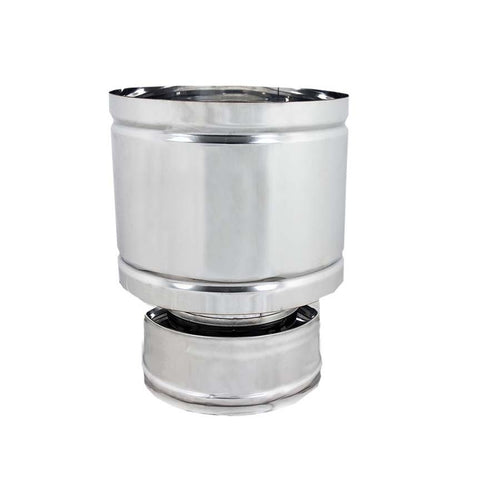 Fumaiolo da 80-130mm terminale tipo botte 4 venti inox AISI 304 base tonda doppia parete
