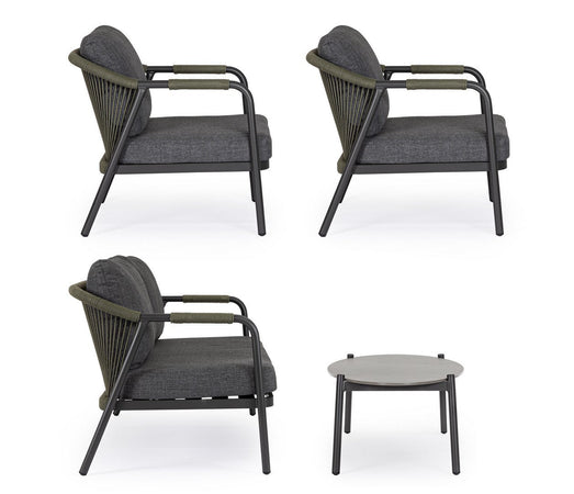 Salotto con poltrone e tavolino "Miravet" struttura in alluminio per veranda e giardino