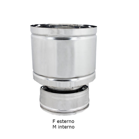 Fumaiolo da 80-130mm terminale tipo botte 4 venti inox AISI 304 base tonda doppia parete