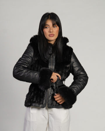 Daniela - Giacca Donna Nero in vera pelle e pelliccia
