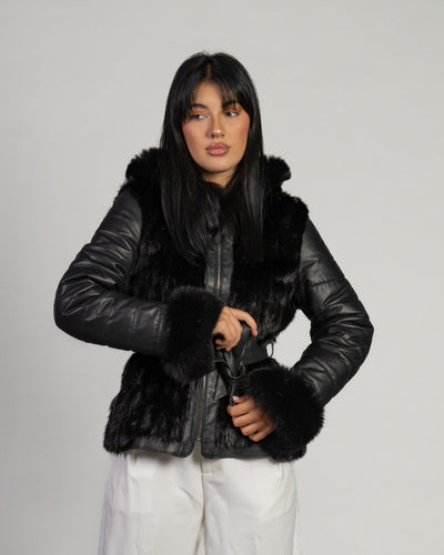 Daniela - Giacca Donna Nero in vera pelle e pelliccia