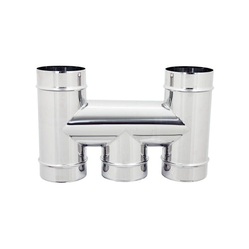 Fumaiolo terminale da 140mm modello ad H inox AISI 304 base tonda con innesto M maschio