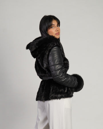 Daniela - Giacca Donna Nero in vera pelle e pelliccia