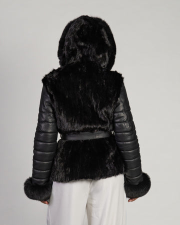 Daniela - Giacca Donna Nero in vera pelle e pelliccia