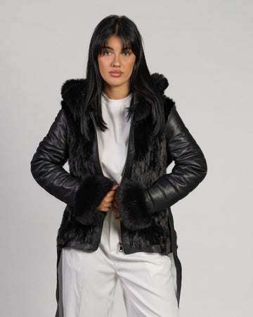 Daniela - Giacca Donna Nero in vera pelle e pelliccia