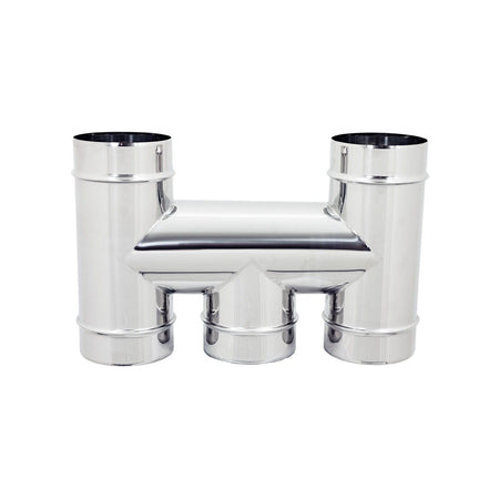 Fumaiolo terminale da 180mm modello ad H inox AISI 304 base tonda con innesto M maschio