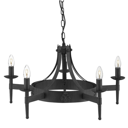 Lampadario Industrial-Nordico Cartwheel Ii Ferro Nero 5 Luci E14